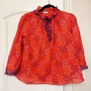 WARM Ines Ruffle Blouse, Size S Red Popover Cotton